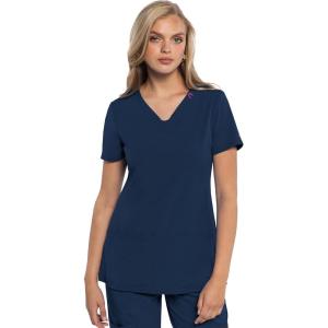 Med Couture Scrub Top Women Missy Fit V-Neck Scrub Top with 3 Pockets, Moisture Wicking Technology – MC702(Navy)