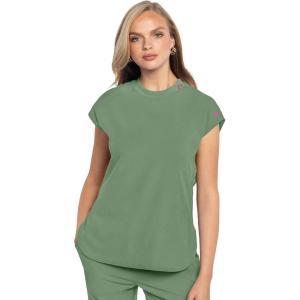 Med Couture Scrub Top Women Round Neck Tuckable with 2 Zipper Pockets with Rounded Hem MC703(Beyond Green)
