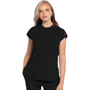 Med Couture Scrub Top Women Round Neck Tuckable with 2 Zipper Pockets with Rounded Hem MC703(Black)