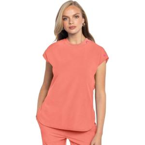 Med Couture Scrub Top Women Round Neck Tuckable with 2 Zipper Pockets with Rounded Hem MC703(Coral Fusion)