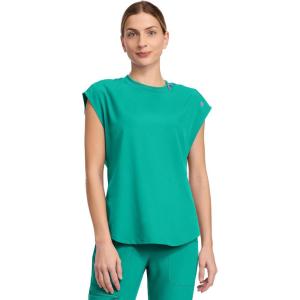 Med Couture Scrub Top Women Round Neck Tuckable with 2 Zipper Pockets with Rounded Hem MC703(Teal Tonic)