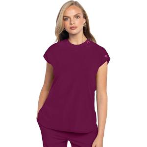 Med Couture Scrub Top Women Round Neck Tuckable with 2 Zipper Pockets with Rounded Hem MC703(Wine)