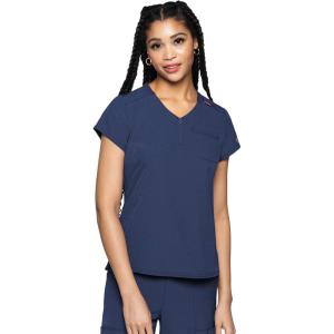 Med Couture Scrubs top for Women Medical Quarter Zip V-Neck Scrub Top Tuckable with Chest Pocket and Rounded Hem – MC705(Navy)