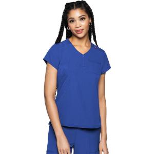 Med Couture Scrubs top for Women Medical Quarter Zip V-Neck Scrub Top Tuckable with Chest Pocket and Rounded Hem – MC705(Royal)