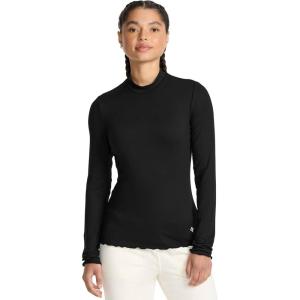 Med Couture Underscrub Long Sleeve Women Top Lettuce Edge Mock Neck with Rounded Hem and Sporty Look – MC708(Black)