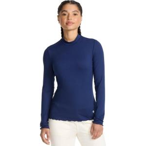 Med Couture Underscrub Long Sleeve Women Top Lettuce Edge Mock Neck with Rounded Hem and Sporty Look – MC708(Navy)