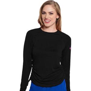 Med Couture Underscrub Long Sleeve Women Top Ruched Knit Details, Rounded Hem with Adjustable Taping at Side Seam – MC700(Black)