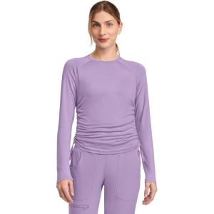 Med Couture Underscrub Long Sleeve Women Top Ruched Knit Details, Rounded Hem with Adjustable Taping at Side Seam – MC700(Digital Lavender)
