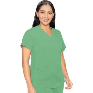 Med Couture V-Neck Scrub Top for Women with 4 Pockets, Rib-Knit Side Panel, and Shirttail Hem MC7459(Kiwi Lime)