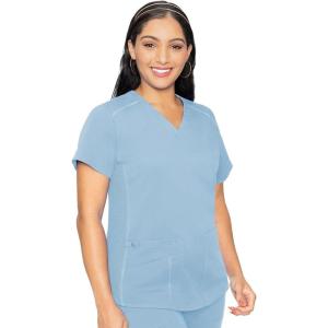 Med Couture V-Neck Scrub Top for Women with 4 Pockets, Rib-Knit Side Panel, and Shirttail Hem MC7459(Periwinkle)