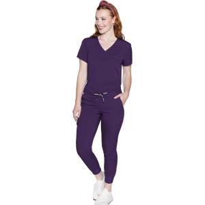 Med Couture Women’s Scrub Set with V- Neck Scrub Top MC7448 and 2-Way Stretch Pants MC7710(Eggplant)