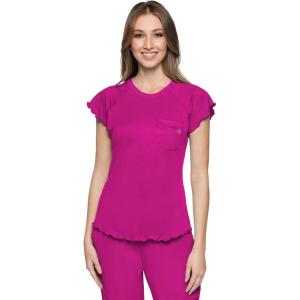 Med Couture Womens Scrub Top Short Sleeve Knit Medical Uniform T-Shirt with Chest Pocket Lettuce Edge – MC706(Amp Pink)