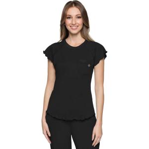 Med Couture Womens Scrub Top Short Sleeve Knit Medical Uniform T-Shirt with Chest Pocket Lettuce Edge – MC706(Black)