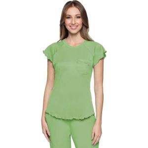 Med Couture Womens Scrub Top Short Sleeve Knit Medical Uniform T-Shirt with Chest Pocket Lettuce Edge – MC706(Cyber Lime)