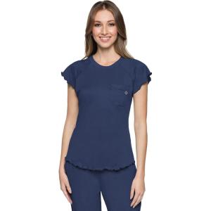 Med Couture Womens Scrub Top Short Sleeve Knit Medical Uniform T-Shirt with Chest Pocket Lettuce Edge – MC706(Navy)