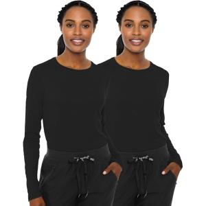 Med Couture Women’s Underscrub Top Long Sleeve Performance Knit Tee, 360° Stretch, Lightweight & Ultra Soft Fabric – MC8499(Black – 2 Pack)