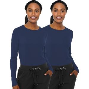 Med Couture Women’s Underscrub Top Long Sleeve Performance Knit Tee, 360° Stretch, Lightweight & Ultra Soft Fabric – MC8499(Navy – 2 Pack)