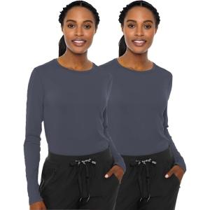 Med Couture Women’s Underscrub Top Long Sleeve Performance Knit Tee, 360° Stretch, Lightweight & Ultra Soft Fabric – MC8499(Pewter – 2 Pack)