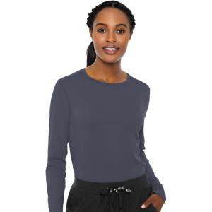 Med Couture Women’s Underscrub Top Long Sleeve Performance Knit Tee, 360° Stretch, Lightweight & Ultra Soft Fabric – MC8499(Pewter)