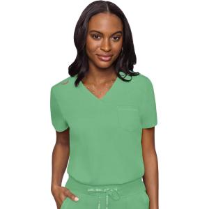 Med Couture Women’s V-Neck Scrub Top, Modern Fit Tuck-in Top with Stretchy Rib-Knit Shoulders and Chest Pocket – MC7448(Kiwi Lime)