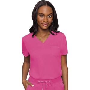 Med Couture Women’s V-Neck Scrub Top, Modern Fit Tuck-in Top with Stretchy Rib-Knit Shoulders and Chest Pocket – MC7448(Raspberry Tart)