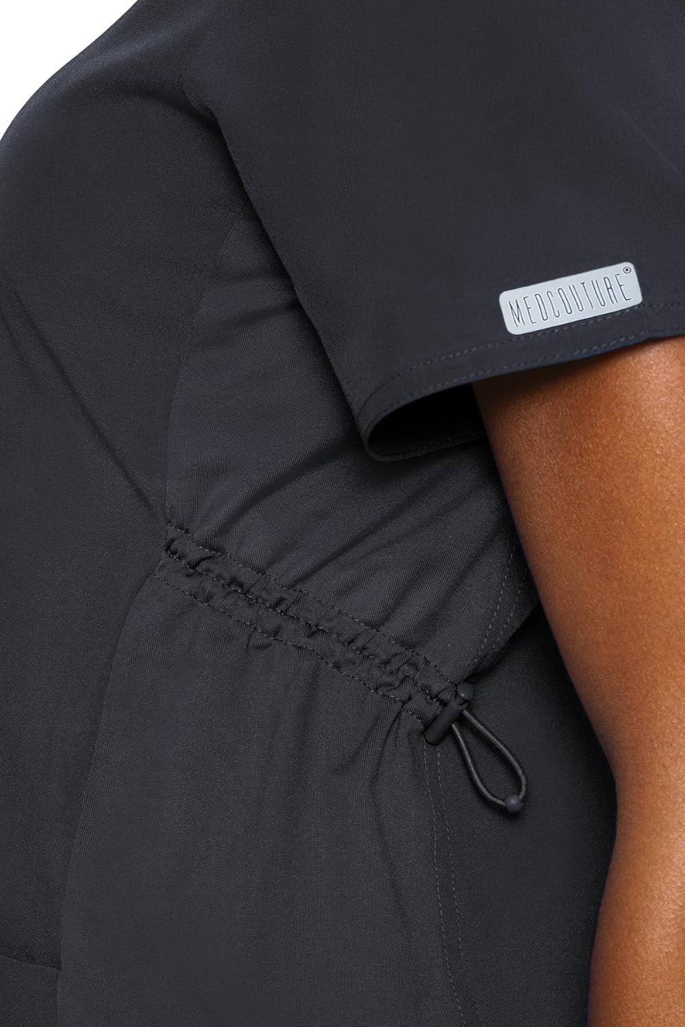 imageMed Couture Maternity VNeck Scrub Top Soft 360 Stretch Pregnancy Scrubs with Adjustable Waist amp Pockets MC8459Pewter