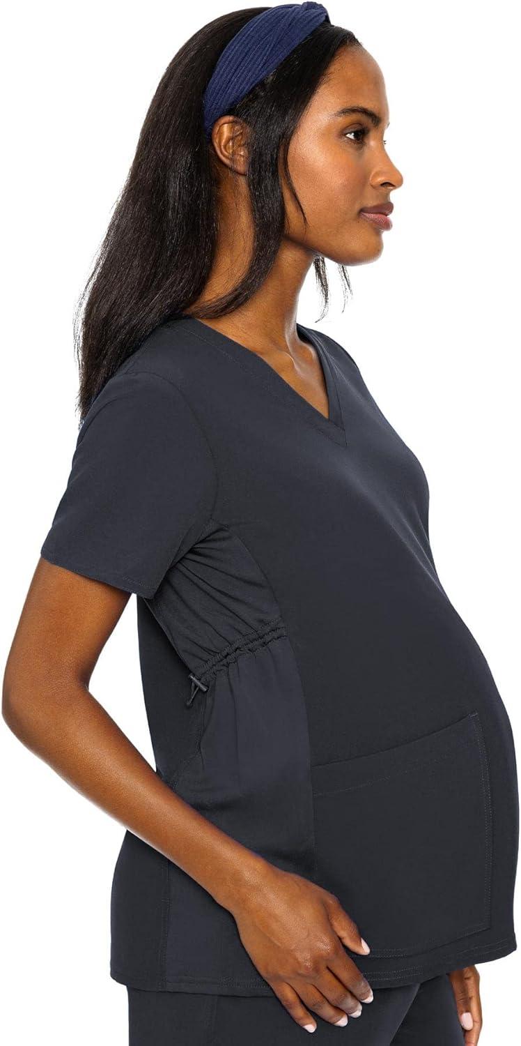 imageMed Couture Maternity VNeck Scrub Top Soft 360 Stretch Pregnancy Scrubs with Adjustable Waist amp Pockets MC8459Pewter