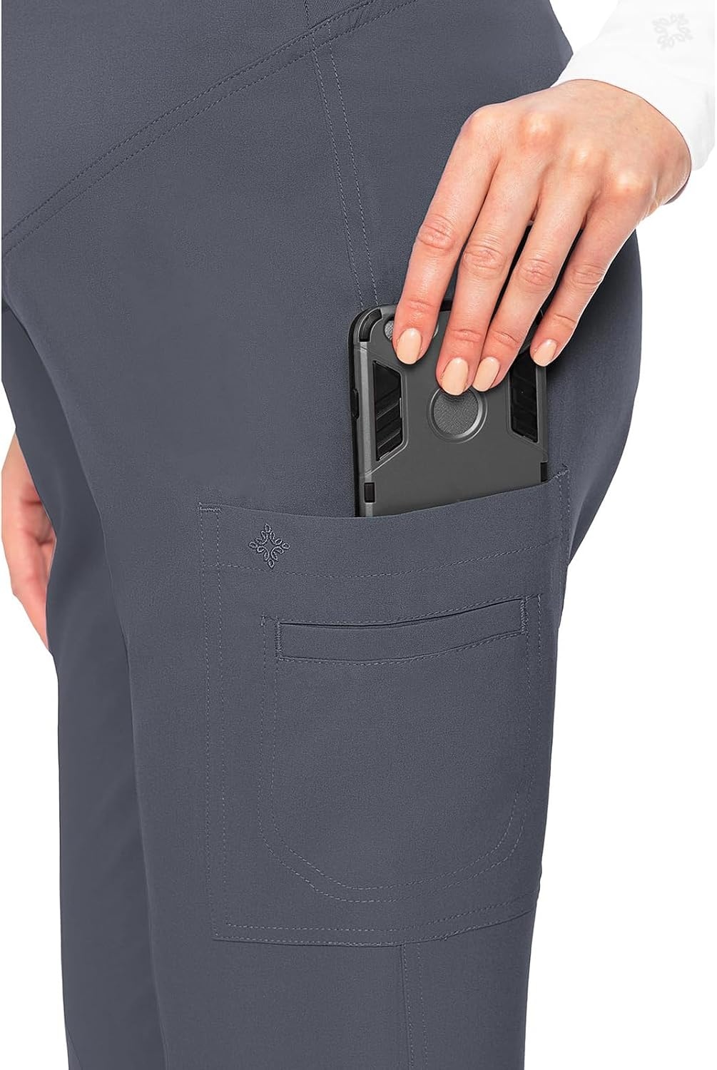 image:imageMed Couture Maternity Scrub Pant 3 Pockets Straight Leg with Side Vents at Hem Soft Jersey Knit Waist Panel MC028Pewter Black 2 Pack