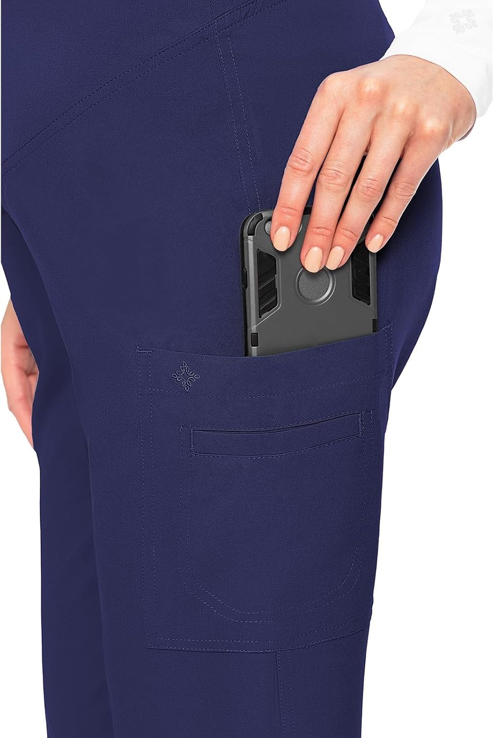image:imageMed Couture Maternity Scrub Pant 3 Pockets Straight Leg with Side Vents at Hem Soft Jersey Knit Waist Panel MC028Pewter Navy 2 Pack