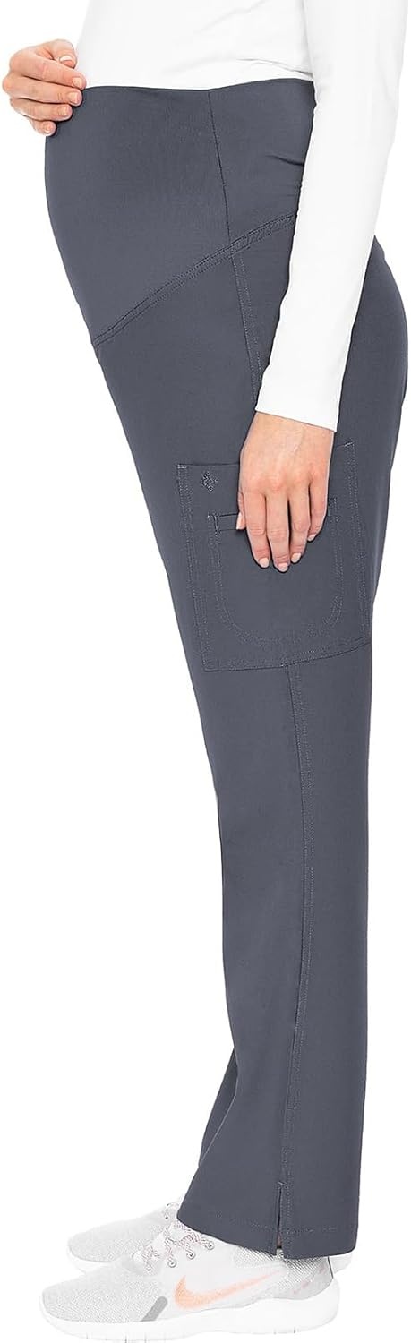 image:imageMed Couture Maternity Scrub Pant 3 Pockets Straight Leg with Side Vents at Hem Soft Jersey Knit Waist Panel MC028Pewter