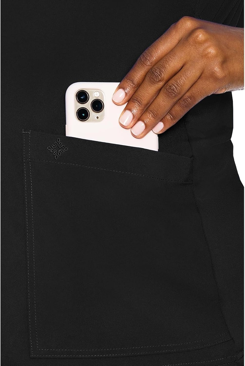image:imageMed Couture Maternity VNeck Scrub Top 2 Pockets Stretchy Side Panels with a Flattering Fit for Pregnant Ladies MC628Black
