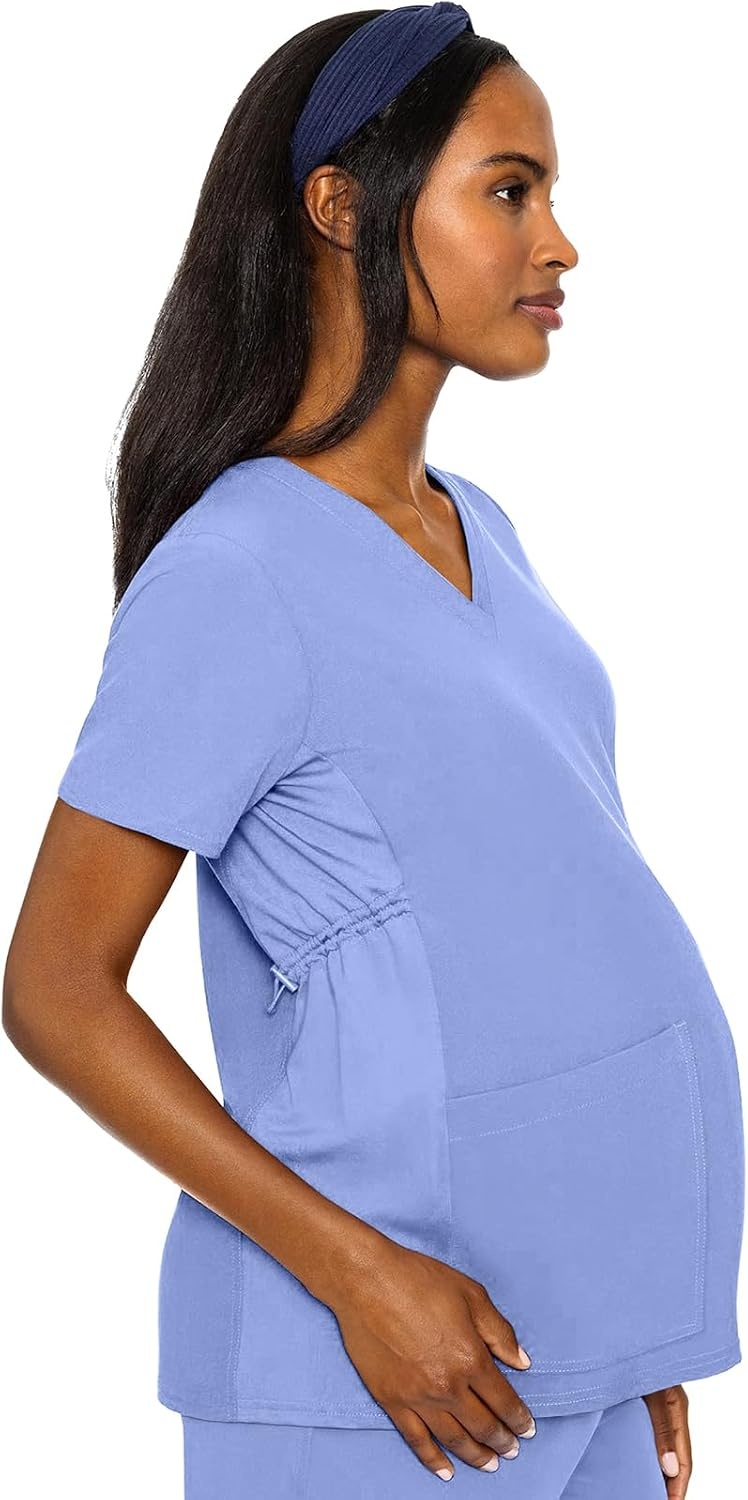 image:imageMed Couture Maternity VNeck Scrub Top 2 Pockets Stretchy Side Panels with a Flattering Fit for Pregnant Ladies MC628Ciel