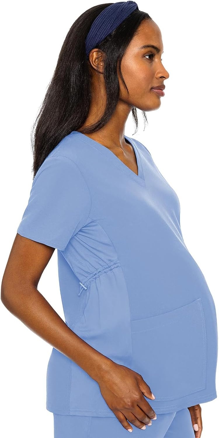 image:imageMed Couture Maternity VNeck Scrub Top 2 Pockets Stretchy Side Panels with a Flattering Fit for Pregnant Ladies MC628Ciel