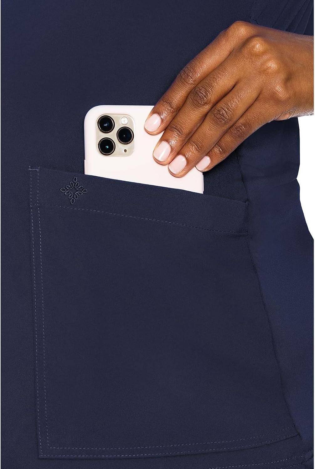 image:imageMed Couture Maternity VNeck Scrub Top 2 Pockets Stretchy Side Panels with a Flattering Fit for Pregnant Ladies MC628Navy