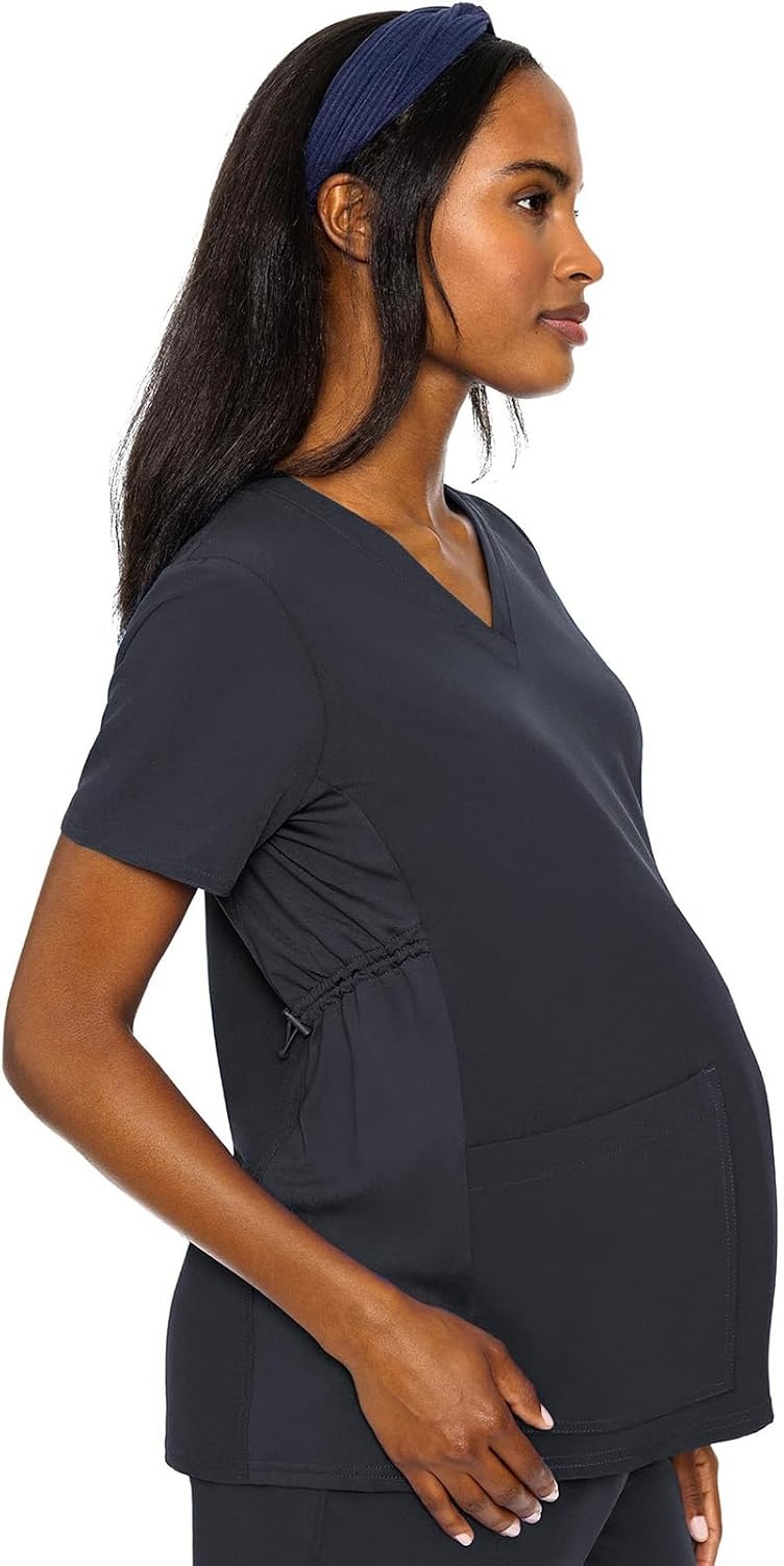image:imageMed Couture Maternity VNeck Scrub Top 2 Pockets Stretchy Side Panels with a Flattering Fit for Pregnant Ladies MC628Pewter