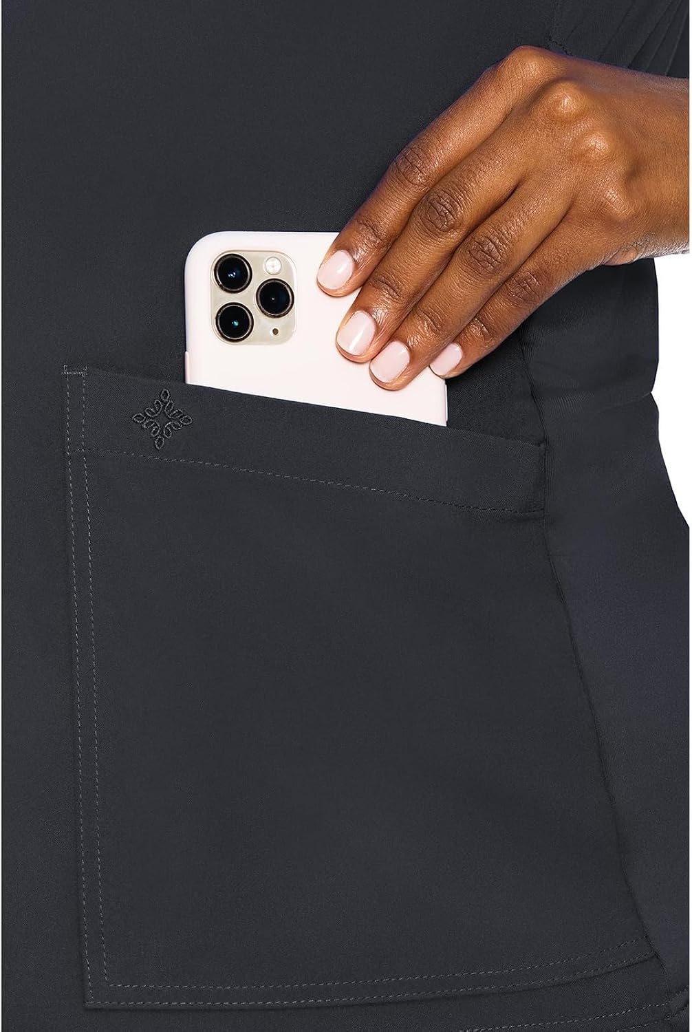 image:imageMed Couture Maternity VNeck Scrub Top 2 Pockets Stretchy Side Panels with a Flattering Fit for Pregnant Ladies MC628Pewter
