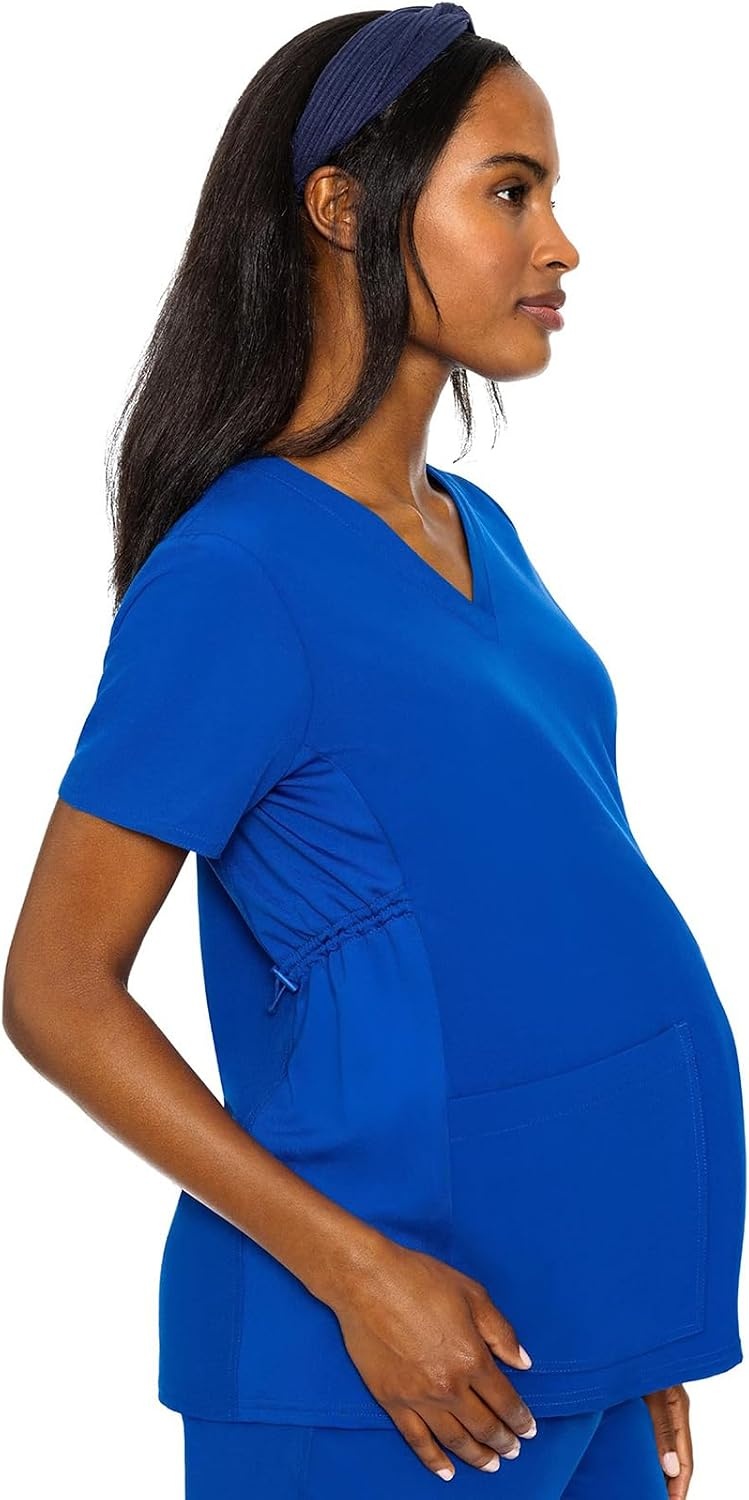 image:imageMed Couture Maternity VNeck Scrub Top 2 Pockets Stretchy Side Panels with a Flattering Fit for Pregnant Ladies MC628Royal