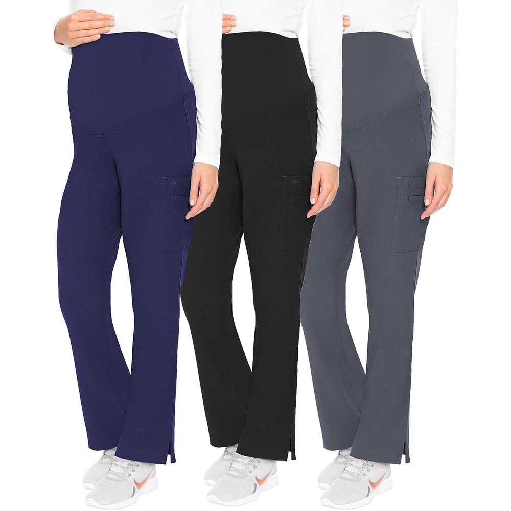 image:imageMed Couture Maternity Scrub Pant  3 Pockets Straight Leg with Side Vents at Hem Soft Jersey Knit Waist Panel  MC028Navy  Black  Pewter  3 Pack