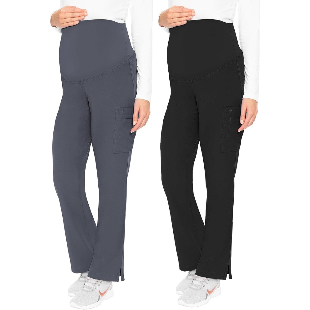 image:imageMed Couture Maternity Scrub Pant  3 Pockets Straight Leg with Side Vents at Hem Soft Jersey Knit Waist Panel  MC028Pewter  Black  2 Pack