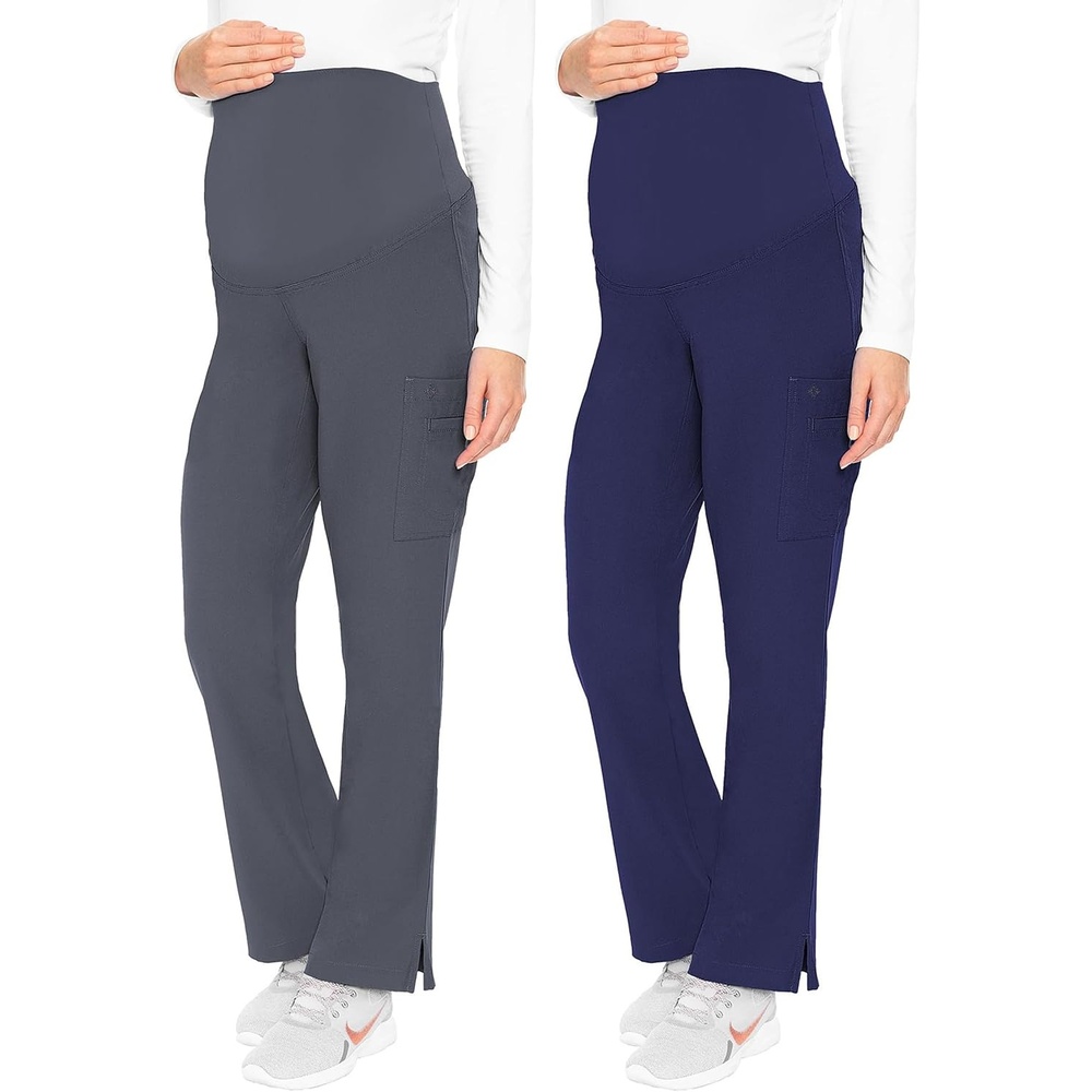 image:imageMed Couture Maternity Scrub Pant 3 Pockets Straight Leg with Side Vents at Hem Soft Jersey Knit Waist Panel MC028Pewter Navy 2 Pack