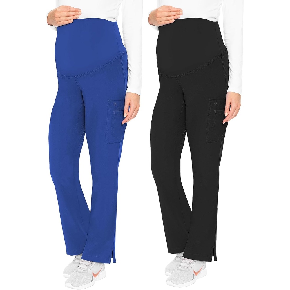 image:imageMed Couture Maternity Scrub Pant 3 Pockets Straight Leg with Side Vents at Hem Soft Jersey Knit Waist Panel MC028Royal Black 2 Pack
