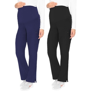 Med Couture Maternity Scrub Pant – 3 Pockets Straight Leg with Side Vents at Hem Soft Jersey Knit Waist Panel – MC028(Navy / Black – 2 Pack)