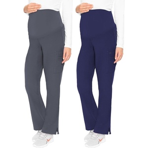 Med Couture Maternity Scrub Pant – 3 Pockets Straight Leg with Side Vents at Hem Soft Jersey Knit Waist Panel – MC028(Pewter / Navy – 2 Pack)