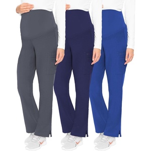 Med Couture Maternity Scrub Pant – 3 Pockets Straight Leg with Side Vents at Hem Soft Jersey Knit Waist Panel – MC028(Pewter / Navy / Royal – 3 Pack)