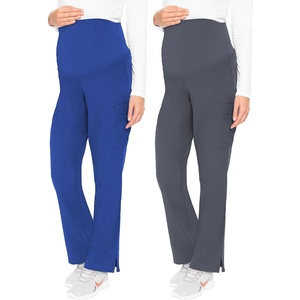 Med Couture Maternity Scrub Pant – 3 Pockets Straight Leg with Side Vents at Hem Soft Jersey Knit Waist Panel – MC028(Royal / Pewter – 2 Pack)