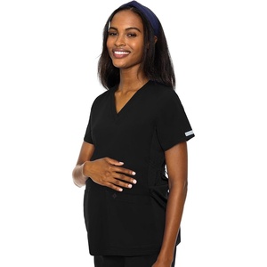 Med Couture Maternity V-Neck Scrub Top, 2 Pockets, Stretchy Side Panels with a Flattering Fit for Pregnant Ladies – MC628(Black)