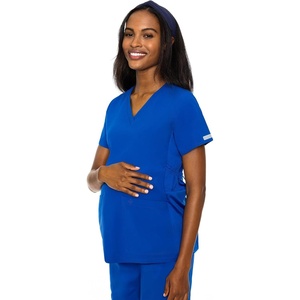 Med Couture Maternity V-Neck Scrub Top, 2 Pockets, Stretchy Side Panels with a Flattering Fit for Pregnant Ladies – MC628(Royal)