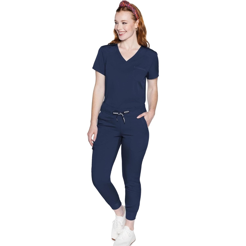 image:imageMed Couture Scrub Set for Women VNeck Top amp 2way Stretch Pant 5 Funtional Pockets 2way Stretch Fabric Allday Comfort Comfortable Fit Easycare Design Made for Every ShiftNavy