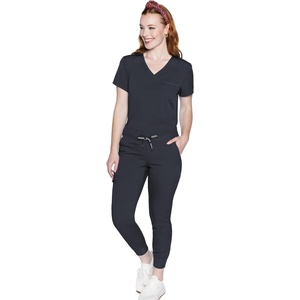 Med Couture Scrub Set for Women V-Neck Top & 2-way Stretch Pant | 5 Funtional Pockets, 2-way Stretch Fabric, All-day Comfort, Comfortable Fit, Easy-care Design, Made for Every Shift(Pewter)