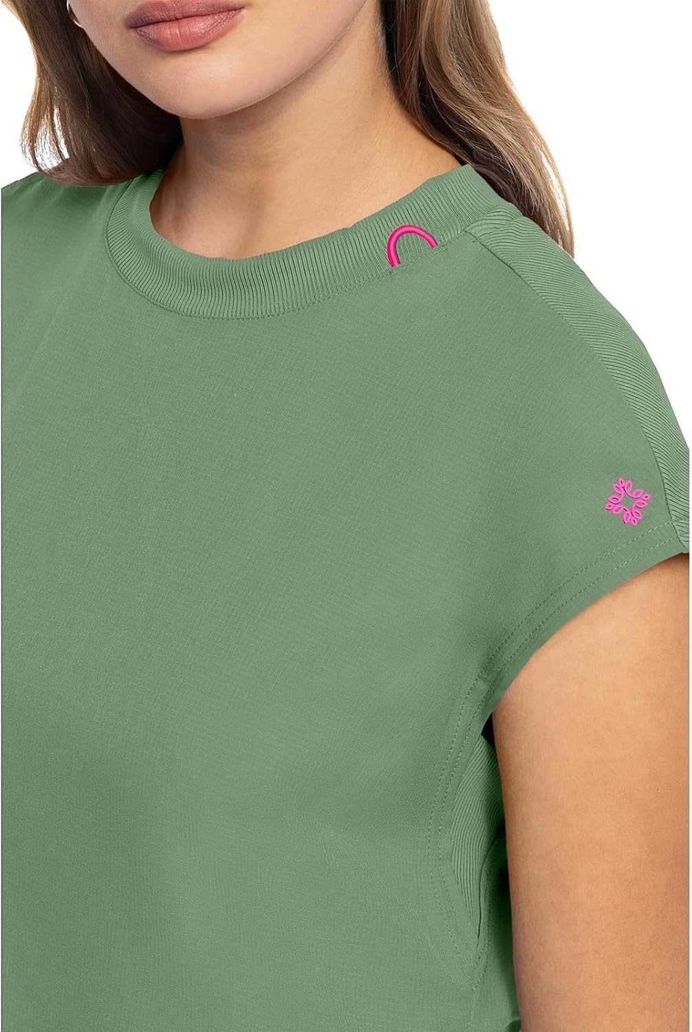 image:imageMed Couture AMP Womens Scrub Tops Round Neck Tuckable 2 Zipper PocketBeyond Green